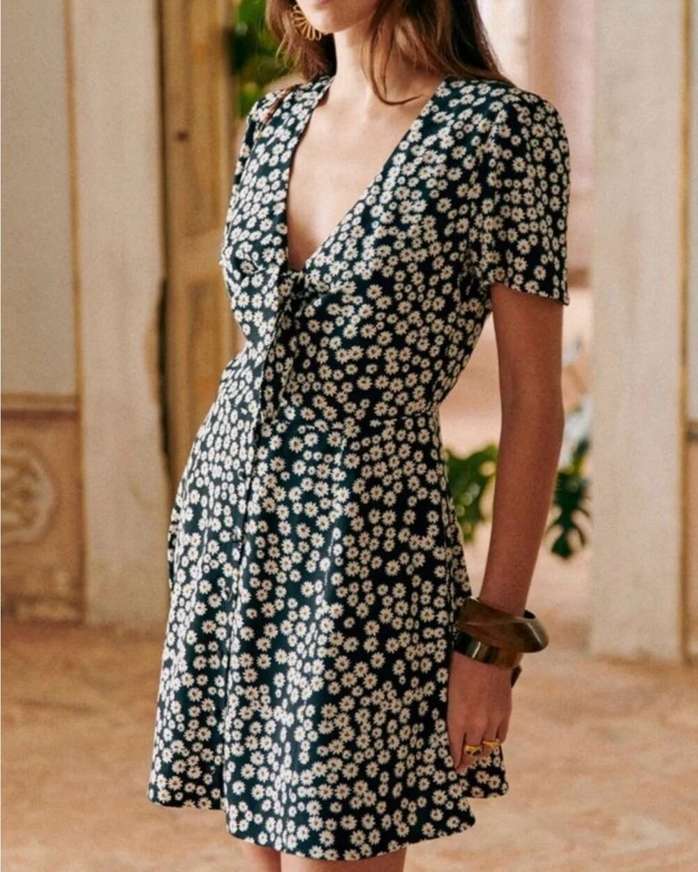 Sézane Norabel Daisies Mini Dress Women’s 34 US 2 Black Floral